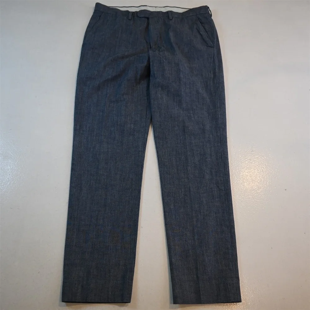 J.Crew 33x32 Blue Cone Chambray 100% Cotton G1187 Bowery Slim Dress Mens Pants